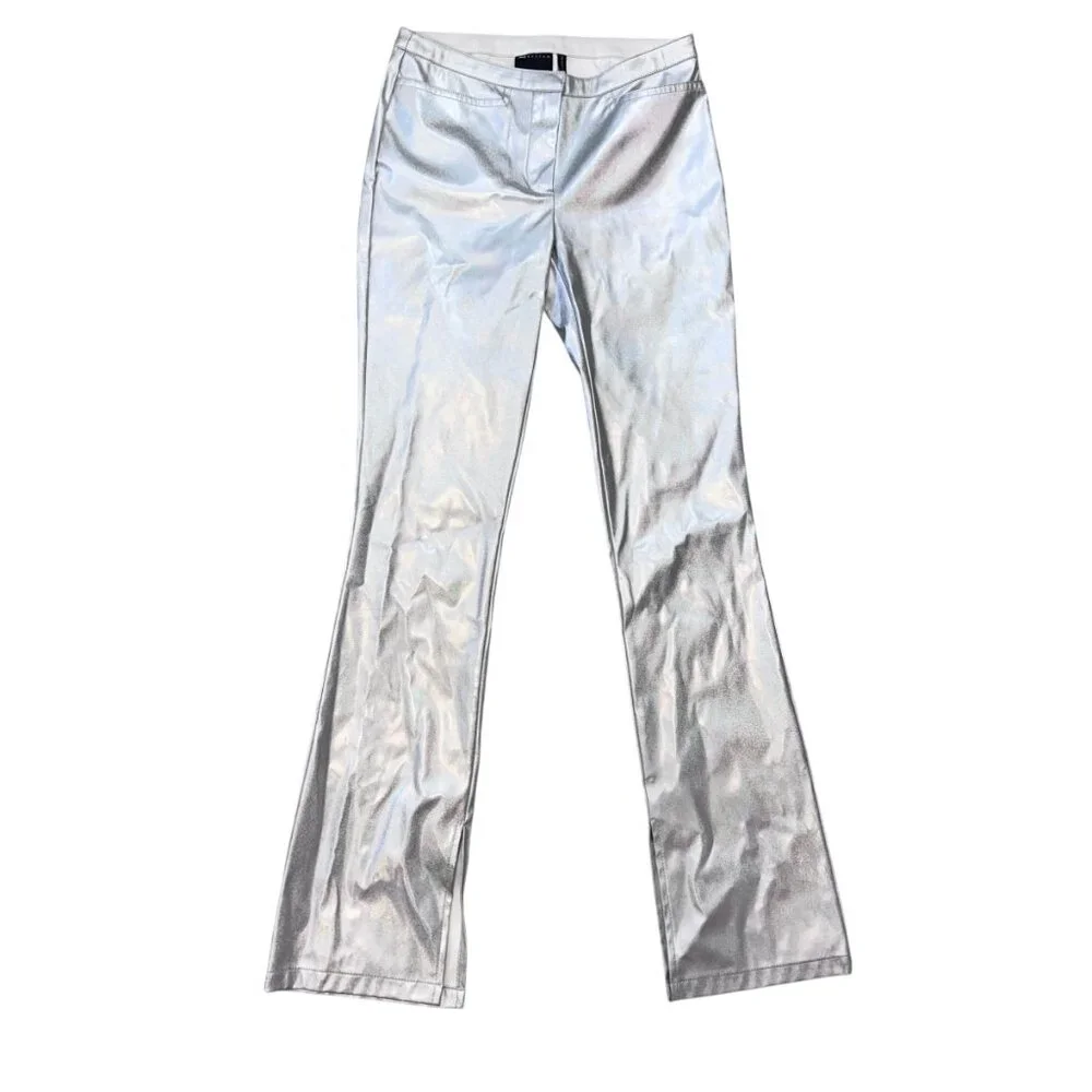 ASOS Design Sparkly Metallic Silver Flare Split Hem Pants Women's size 0